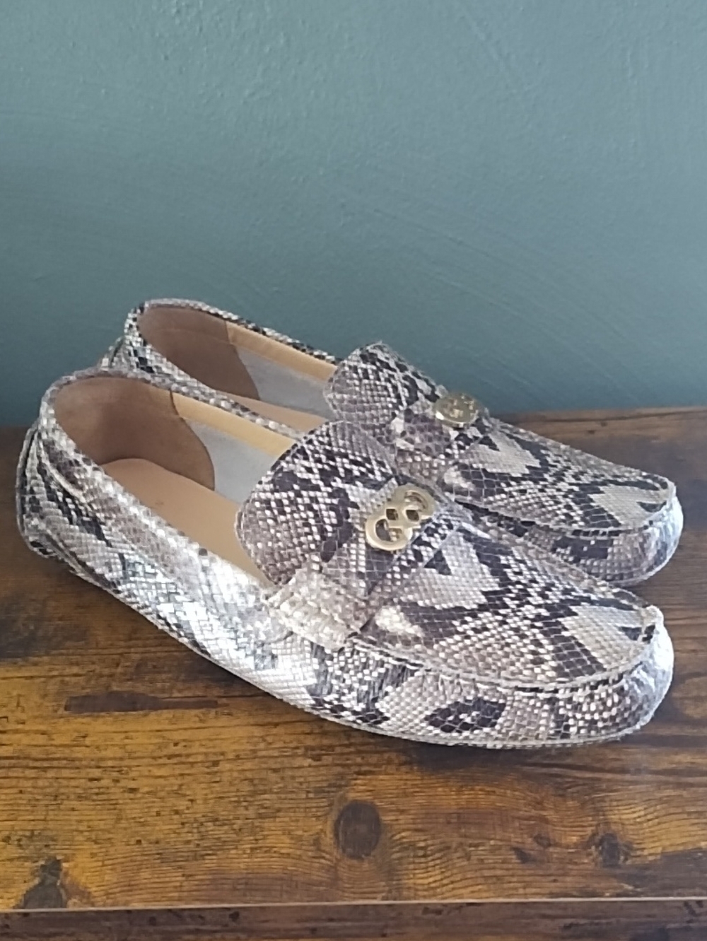 Cole Haan 7.5 Shelby Snake Print Leather Moccasin Loafers Slip On Flats Comfort